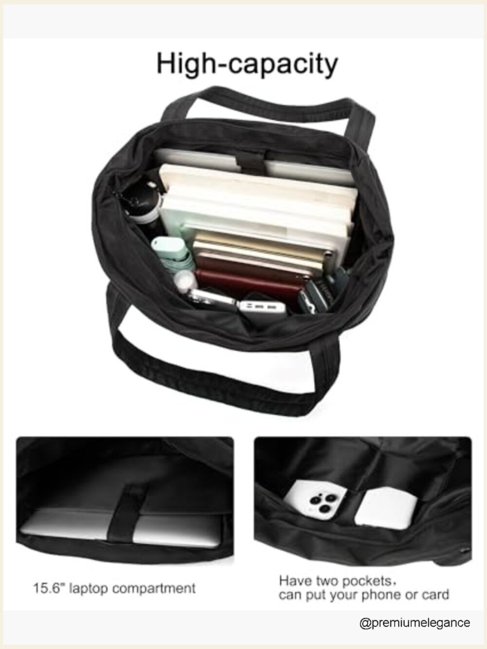 Lightweight Quilted Tote Bag Expandable Shoulder Bag with Zipper for Work - Picture 6 of 7